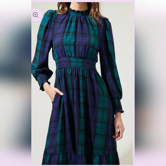 Chic Long Sleeve Plaid Dress in Blue and Green - Picture 4 of 7